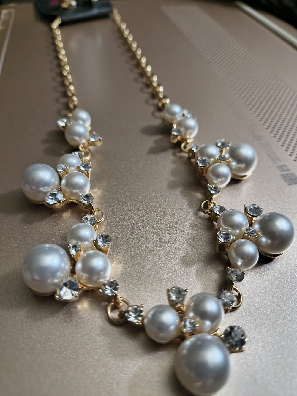 paparazzi Gold-Tone Pearl & Crystal Cluster Necklace